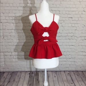 J.O.A. Red Peek-A-Boo Tank w/ Peplum